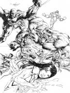 MARVEL : Double planche originale des Superheroes MARVEL par Shelby ROBERTSON
